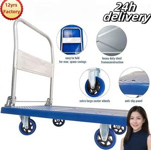 Carro de mano de cuatro ruedas, carro de goma de plástico plegable de 300kg, plataforma para compras, herramientas de almacenamiento, uso Industrial OEM - Product Image 3