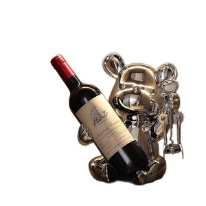 Orso di violenza in metallo rosso moderno in acciaio inossidabile portabottiglie in acciaio inox ornamenti decorazione per la casa - Product Image 5