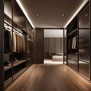 New Arrival Luxury Modern Walnut Built-In <b>Wardrobe</b> Custom Bedroom Closet System <b>with</b> LED Hanging Area <b>and</b> Soft-Close Doors - Product Image 5