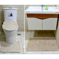 Meilleur pas cher or moelleux fausse fourrure de lapin 3 pièces ensemble de tapis de bain couvercle de toilette couverture en forme de U baignoire lavabo tapis ensemble