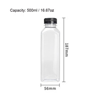 Bouteille de jus en plastique carrée vide de 16 oz avec logo personnalisé, PET 500 ml, bouchon à vis pour thé et soda