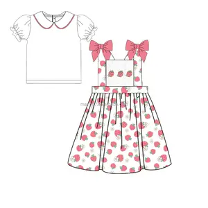 Puresun Niños Smocking Ropa Boutique Verano Niños Vestido largo Bebé Niñas Vestido de fresa con lazos