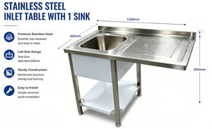 Commercial Stainless Steel Inlet Table Single Bowl Sink <b>Work</b> Table Drainboard Kitchen Prep <b>Station</b> Restaurant Catering Washing - Product Image 5