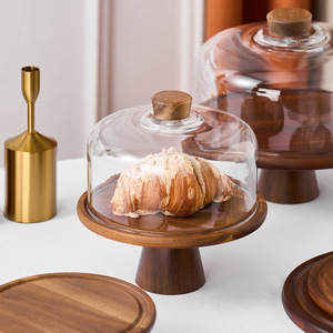 Plateau à gâteau rond sur pieds, <span class=keywords><strong>en</strong></span> acacia écologique, avec couvercle transparent <span class=keywords><strong>en</strong></span> verre, présentoir à desserts, plateau <span class=keywords><strong>en</strong></span> <span class=keywords><strong>bois</strong></span> pour hôtels - Product Image 2
