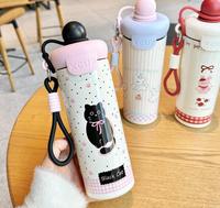 Mignonne tasse isotherme portable en acier inoxydable 316 de 600 ml, anti-fuite, avec couvercle à lanière, réutilisable, idéale pour l'école, la maison ou comme cadeau
