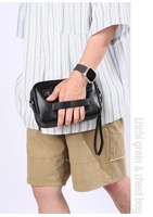 Sac bandoulière vintage en PU pour homme avec logo personnalisé, pochette messager en similicuir à plusieurs fermetures éclair et dragonne