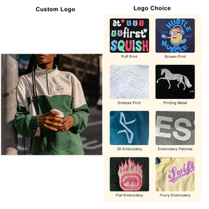 Logo ricamato 3D personalizzato due colori felpe con <span class=keywords><strong>Zip</strong></span> a quarti da donna Color Block bianco verde 1/3 collo caldo con cerniera felpe - Product Image 3