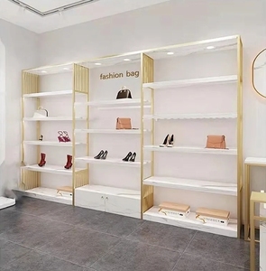 Muebles de Tienda de Zapatos de Lujo Personalizados, Estante de Exhibición de Zapatos de Metal, Exhibición Dorada <span class=keywords><strong>para</strong></span> Tienda Minorista con Luces LED - Product Image 3