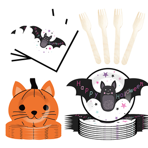 Decoración de Halloween DAMAI, Artículos para Fiestas de Halloween, Platos Desechables de Papel, Juego de Vajilla para Fiesta de Murciélagos de Halloween para 8 Personas - Product Image 4