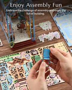 Puzzle 3D en bois Booknoook avec lumière, kit de modèle DIY découpé au laser pour étagère, décoration intérieure, cadeau, jardin de fleurs, éducatif - Product Image 4