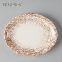 Service de vaisselle en céramique TESSWANG à glaçure réactive craquelée, marron rouille moucheté, assiettes, bols et plateaux ovales pour restaurant