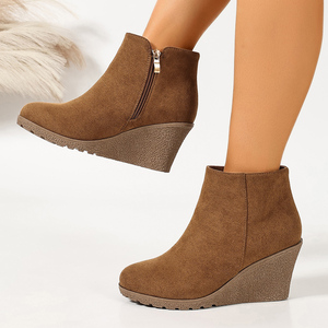 <strong>Women's</strong> <strong>Wedge</strong> Heel <strong>Ankle</strong> <strong>Boots</strong>, Suede Side Zipper Short Booties, Round Toe Casual Winter <strong>Boots</strong> for Ladies - Product Image 1