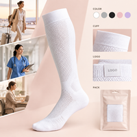 Chaussettes de compression sportives à compression graduée, avec manchette large, bout plat, en maille respirante blanche, certifiées, avec support et ajustement parfait