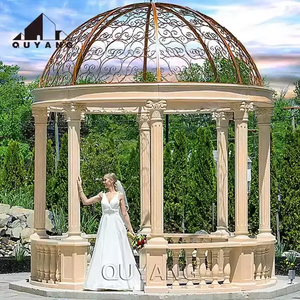 Gazebo de mariage en marbre blanc, style européen, en pierre naturelle sculptée <span class=keywords><strong>à</strong></span> la main, pour jardin extérieur de luxe sur mesure. - Product Image 3