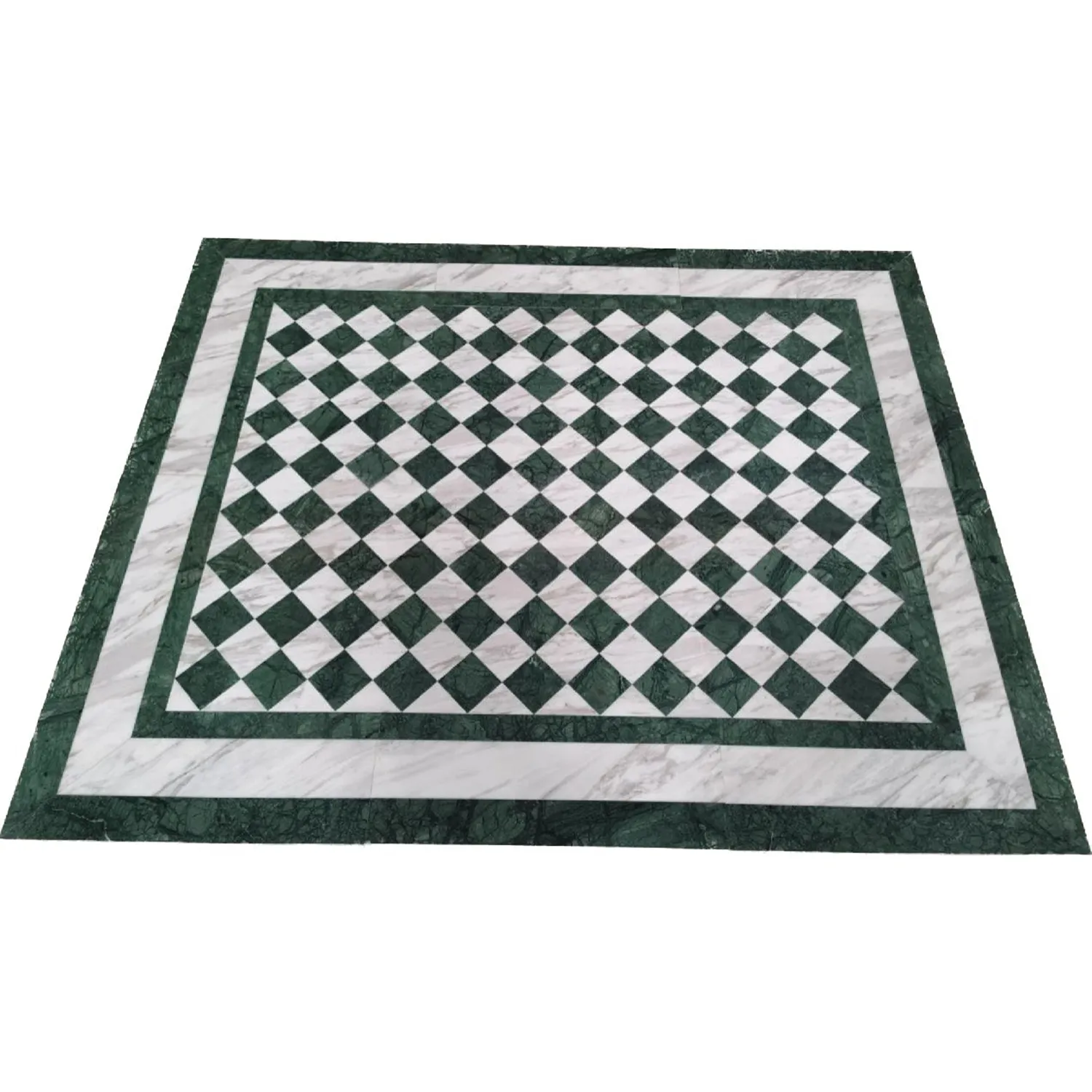 Luxury Villa Floor Medallion Design Green Marble White Volakas Diamond Mosaic Pattern Marble Waterjet Mosaic Tile