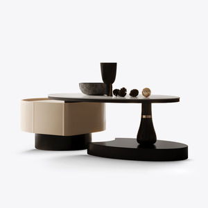 Modern Marble Coffee Table <b>Set</b> Beige Irregular Shape Designer Living Room Furniture - Product Image 2