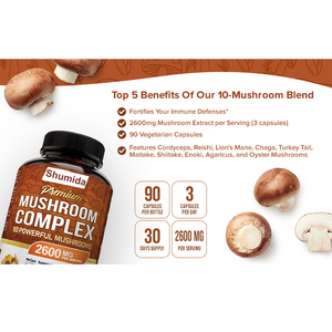 Cápsula de hongo Reishi natural personalizada, cápsula inmune de refuerzo, cápsula compleja de 10 hongos, píldora - Product Image 2
