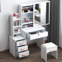Coiffeuse moderne et meuble de rangement pour maquillage avec miroir sur pied pour petit appartement, salle de bain, chambre, salon, en MDF