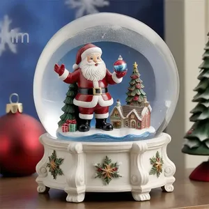 Adorno de árbol de Navidad respetuoso con el medio ambiente personalizado, caja de música de bola de cristal giratoria automática con escena de nieve hecha de resina - Product Image 4