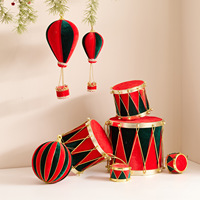Ensemble d'ornements suspendus en tissu de Noël, rouge et vert, en forme de tambour, de canne à sucre et de montgolfière, pour la décoration de l'arbre de Noël
