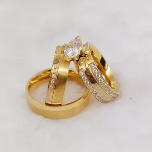 High Quality real 14k gold wedding rings non tarnish fine jewelry promise engagement ring sets for men and women couples