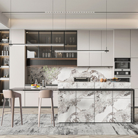 Fabricant de Foshan, cuisine moderne sur mesure en contreplaqué MDF avec plan de travail en marbre, évier, armoires de cuisine modulaires