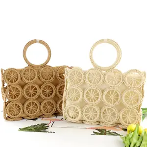 Handmade crochet tessuto sacchetto di mano delle signore della spiaggia di estate di paglia hollow borsa