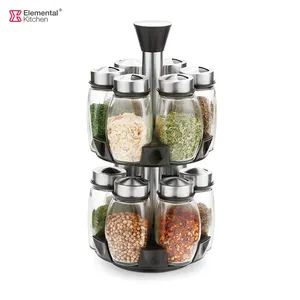 Multipurpose 12Pcs Revolving Glas Peper En Kruidkruik Rack Organizer