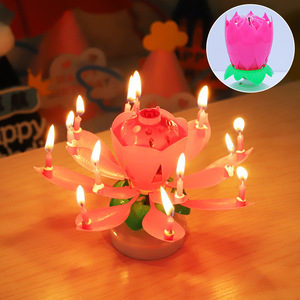 Vela <span class=keywords><strong>Musical</strong></span> Creativa Romántica con Forma de Flor de Loto de MOYI, Vela Giratoria que Canta para Pastel de Cumpleaños - Product Image 3
