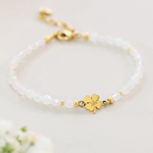 Bracciale all'ingrosso con perline <span class=keywords><strong>di</strong></span> trifoglio portafortuna e <span class=keywords><strong>pietra</strong></span> <span class=keywords><strong>di</strong></span> <span class=keywords><strong>luna</strong></span>, personalizzabile con incisione, in acciaio inossidabile, regolabile, gioiello curativo, regalo per donna - Product Image 1