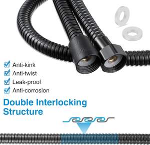Rallonge de <span class=keywords><strong>Douche</strong></span> <span class=keywords><strong>Flexible</strong></span> Moderne <span class=keywords><strong>Noir</strong></span> Mat avec Connecteur, Tuyau de <span class=keywords><strong>Douche</strong></span> à Main de 39 Pouces avec Insertion d'Écrou 1/2 1/2 - Product Image 5