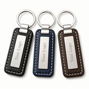 Porte-clés personnalisé en cuir véritable avec plaque logo métallique, cadeau d'affaires en cuir de vachette, porte-clés de voiture, vente en gros, faible MOQ - Product Image 1