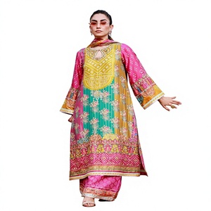 Salwar Kameez rose à imprimé numérique, tenue de mariage traditionnelle pour femme, style Inde Pakistan, longueur ras du sol, coupe classique - Product Image 1