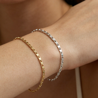 Chaînes et bracelets maillons plats en acier inoxydable plaqué or 18 carats, hypoallergéniques, exquis, pour usage quotidien, empilables