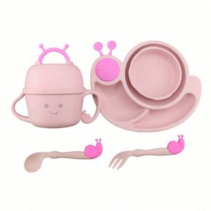 Services de table incassables en paille de blé, légers, motif escargot, adaptés aux enfants, contenants alimentaires biodégradables - Product Image 1