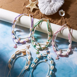 <span class=keywords><strong>Collier</strong></span> de style bohème européen et américain de vacances Summer Beach Dopamine Starfish Shell Pearl Layered Necklace - Product Image 3