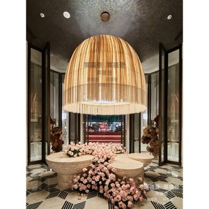 Wabi Sabi Style Chandelier Hand Woven Gold Round E27 Six Head For <b>Dining</b> Room Hotel Lobby Decoration - Product Image 2