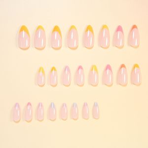 Uñas Postizas de Color Amarillo Rosado Macaron en Forma de Lágrima, Estilo Suave que Ilumina la Piel, Venta al por Mayor - Product Image 2