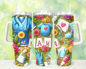 Vaso IND de dibujos animados personalizado con aislamiento portátil del Día DE LAS Enfermeras de estilo americano de 40oz con mango y pajita - Product Image 3