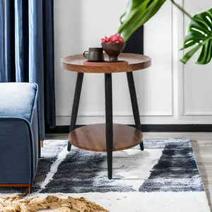 Modern Design with Sturdy Steel Frame MDF Wood Furniture for Living Room and Bedroom End Table round wood side table