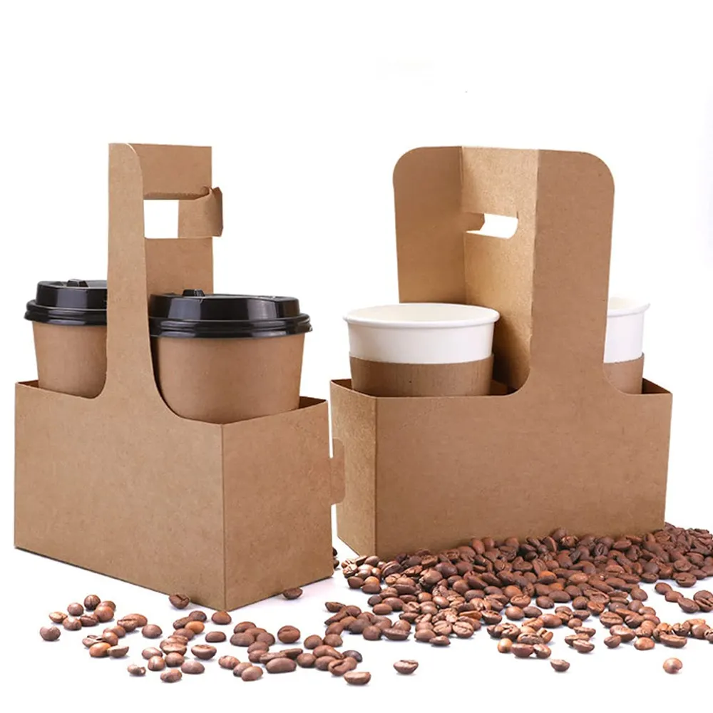 Portavasos al por mayor 2/ 4 tazas Portadores de bebidas Portador de bebidas personalizado con asas Cajas de papel Kraft para café