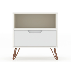 White Nightstand With Drawer And <b>Open</b> Shelf <b>Storage</b> Cart For Bedroom - Product Image 1