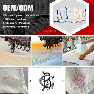 Ensemble <span class=keywords><strong>de</strong></span> serviettes <span class=keywords><strong>en</strong></span> lin 100% personnalisées avec anneau réutilisable <span class=keywords><strong>de</strong></span> broderie <span class=keywords><strong>de</strong></span> bord ondulé festonné pour le mariage d'hôtel napperons <span class=keywords><strong>de</strong></span> différentes formes - Product Image 2