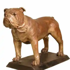 Hot sale new design Metal cast standing French realistic bronze bulldog statue brass dog sculpture