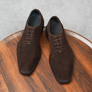 Zapatos formales de cuero para hombre, modelo nuevo 2025, cuero genuino con acabado de gamuza, zapatos Oxford de punta cuadrada sencilla - Product Image 2