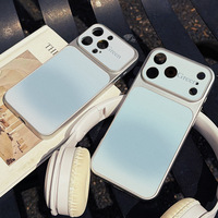 Coque de téléphone portable en cuir bleu dégradé tendance, coque arrière blanche Corning pour iPhone 16 12 15 18 17 Air Pro Max