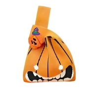 Tas Hadiah Halloween Baru, Souvenir Pesta Trick-or-Treat, Tas Permen Rajut Polyester Lipat Motif Seram dengan Bros
