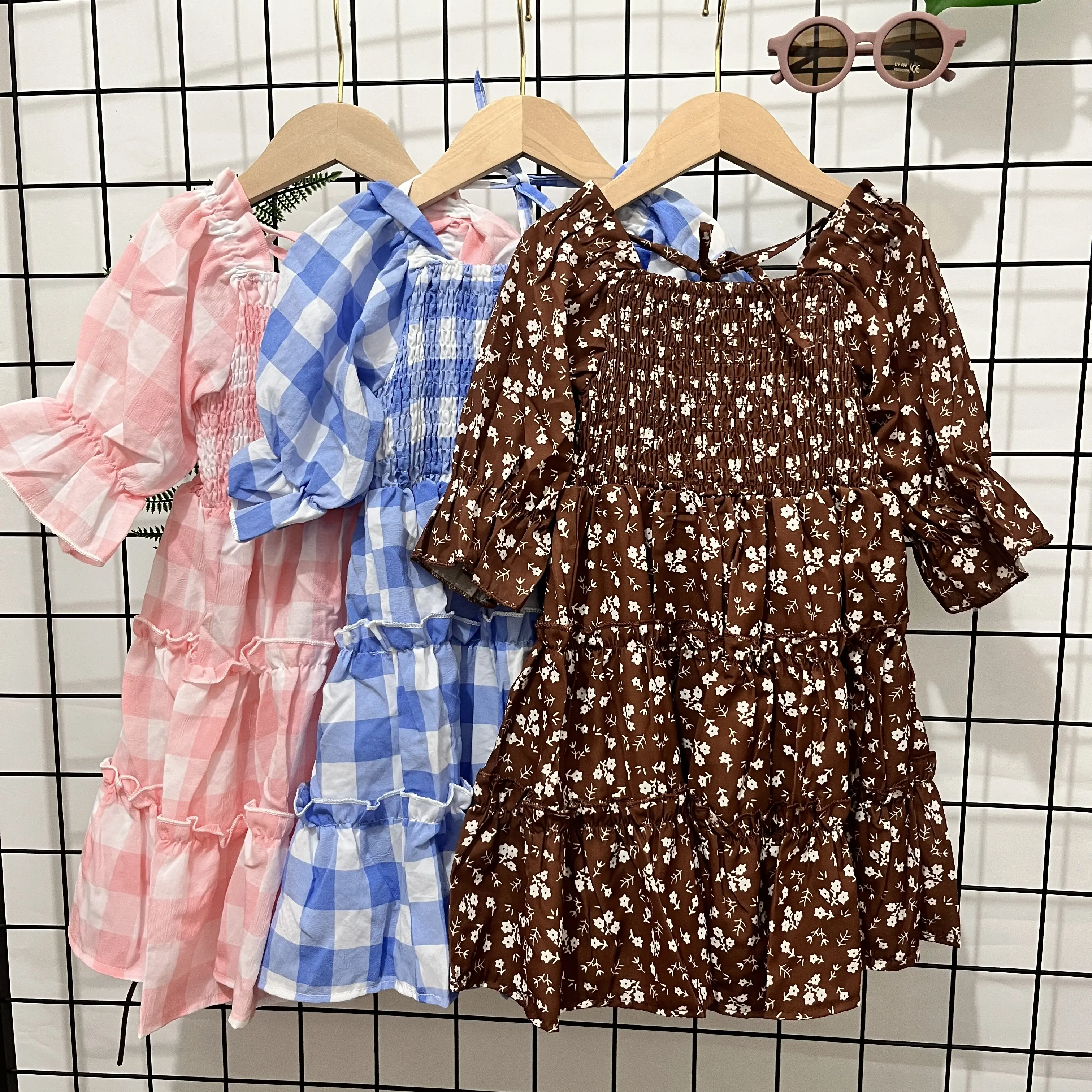 1Pcs Private Label RTS Summer Infant Toddler Children Clothes Short Sleeve Cotton Floral Girls Kids Sundress