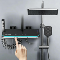 Ensemble de douche thermostatique à affichage numérique avec jets céramiques et pluie, mitigeur mural en aluminium brossé à triple commande, robinet à touches piano