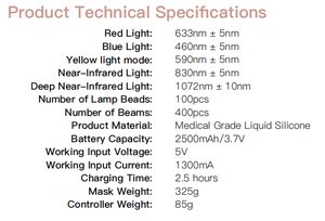 Máscara AQSHE M2 con 400 LED, 5 Longitudes de Onda (460, 590, 633, 830, 1072nm), Nueva Máscara Láser Inalámbrica de Terapia de Luz Roja, Máscara Facial Láser <span class=keywords><strong>4D</strong></span> de Luz Roja - Product Image 6